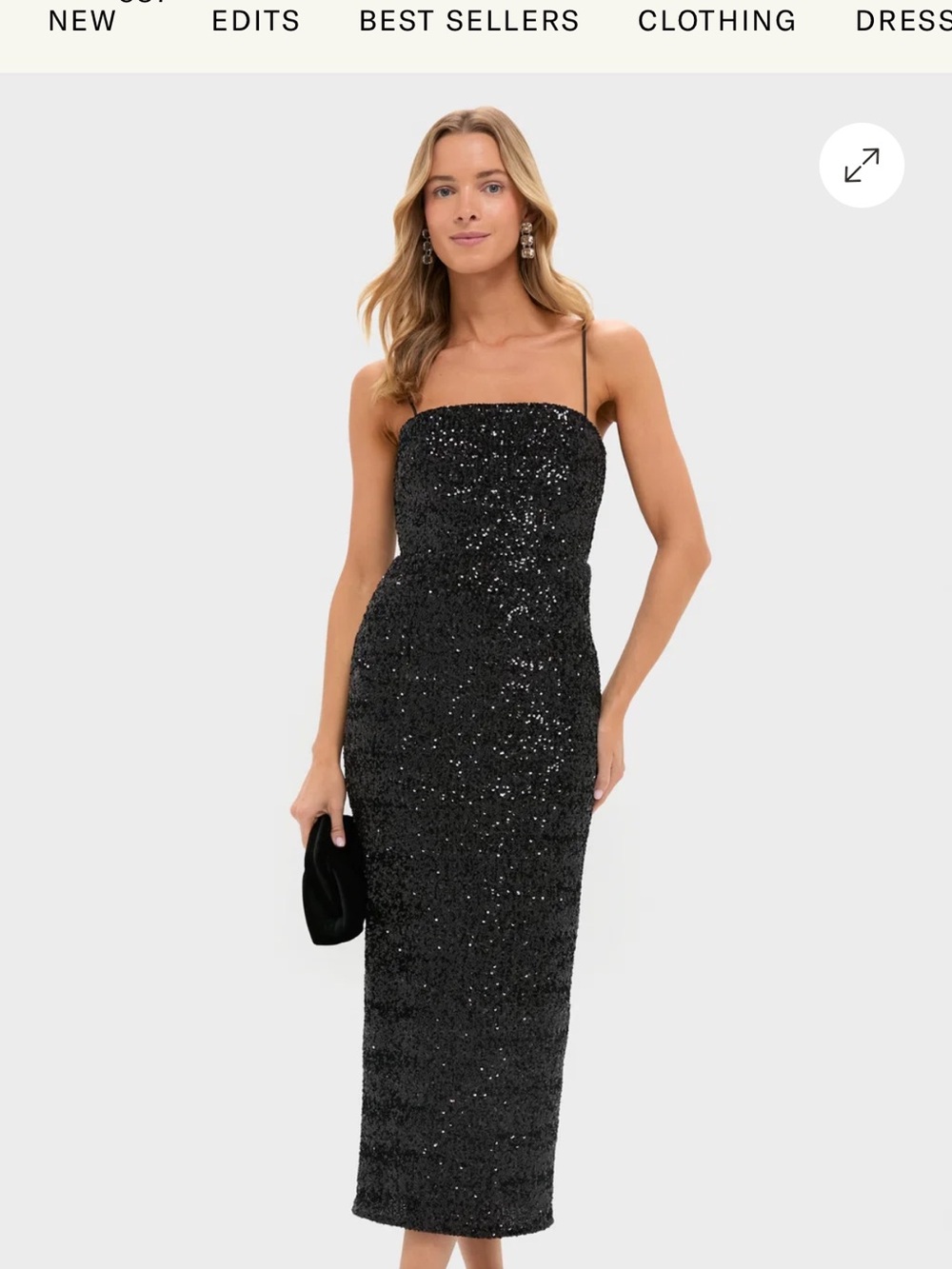 Strapless Black Sequin Midi Dress